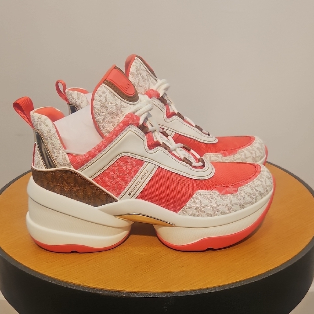 Michael Kors Women's Coral and White Sneakers - Picture 5 of 8